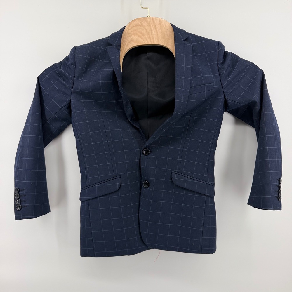 Black N Bianco Suit Set Kids Size 14 Navy Blue Windowpane Check Blazer Pants